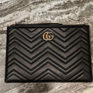 Authentic GG Gucci Marmont Leather Pouch Clutch